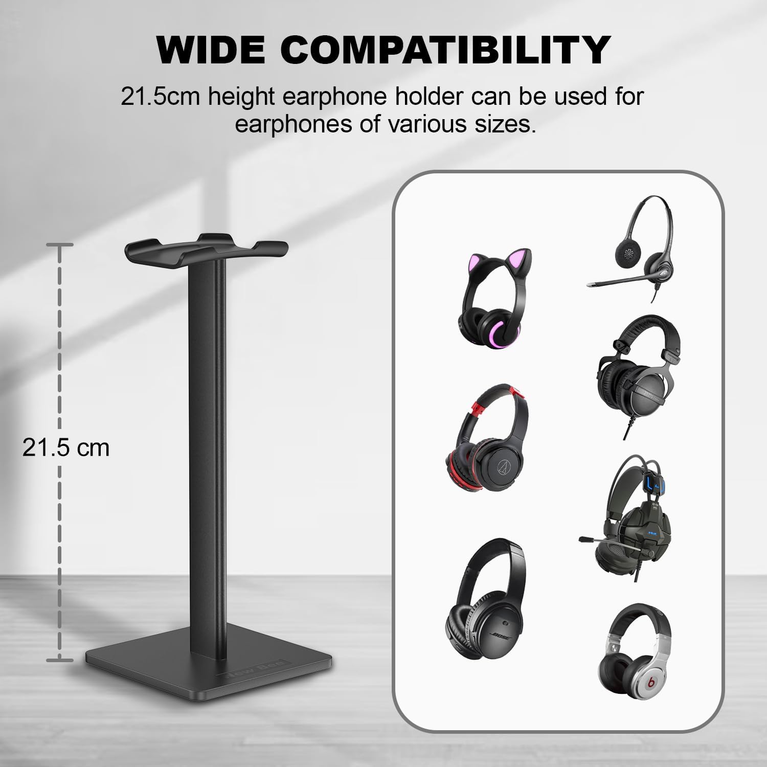 Headphone Stand Headset Stand Headphone Holder Universal Aluminum Gaming Headset Holder Earphone Display Earbuds Mount for All Headphones (Black)