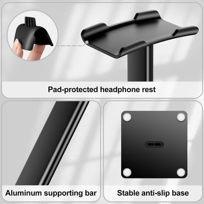 Headphone Stand Headset Stand Headphone Holder Universal Aluminum Gaming Headset Holder Earphone Display Earbuds Mount for All Headphones (Black)