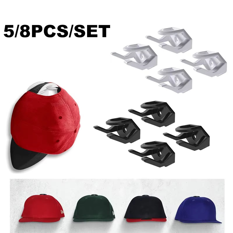 5/8Pcs Adhesive Hat Racks Free-Punch Casual Hat Storage Hook Wall Door Baseball Cap Holder Hat Display Strong Hold for Closet