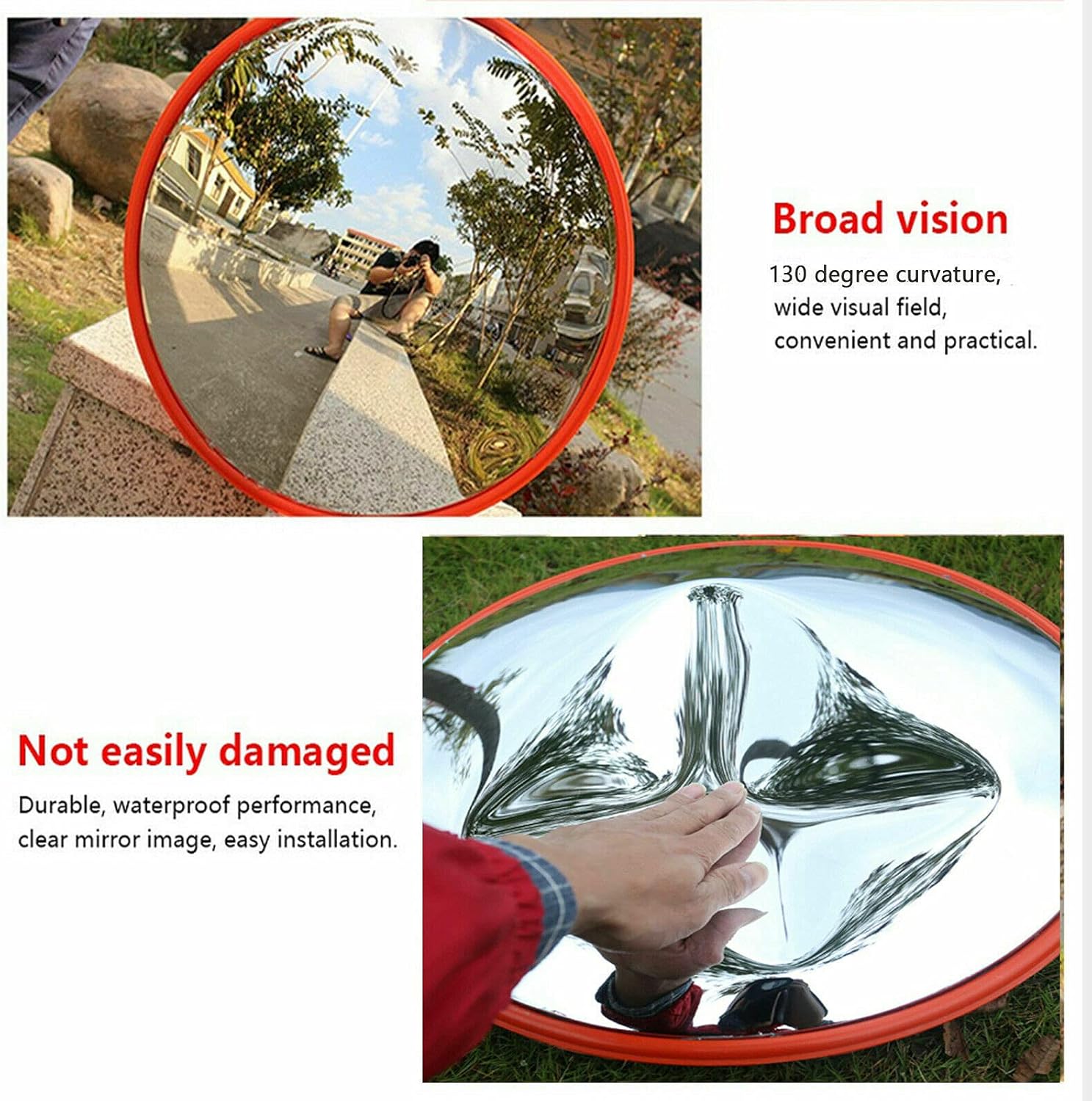 Convex Mirror 60Cm Road Traffic Safety Mirror Unbreakable 130 Degree Wide Angle Blind Spot Mirror Car Parking Security Curved Convex Road Mirror with Bracket Screws for Driveway Blind Spot Road