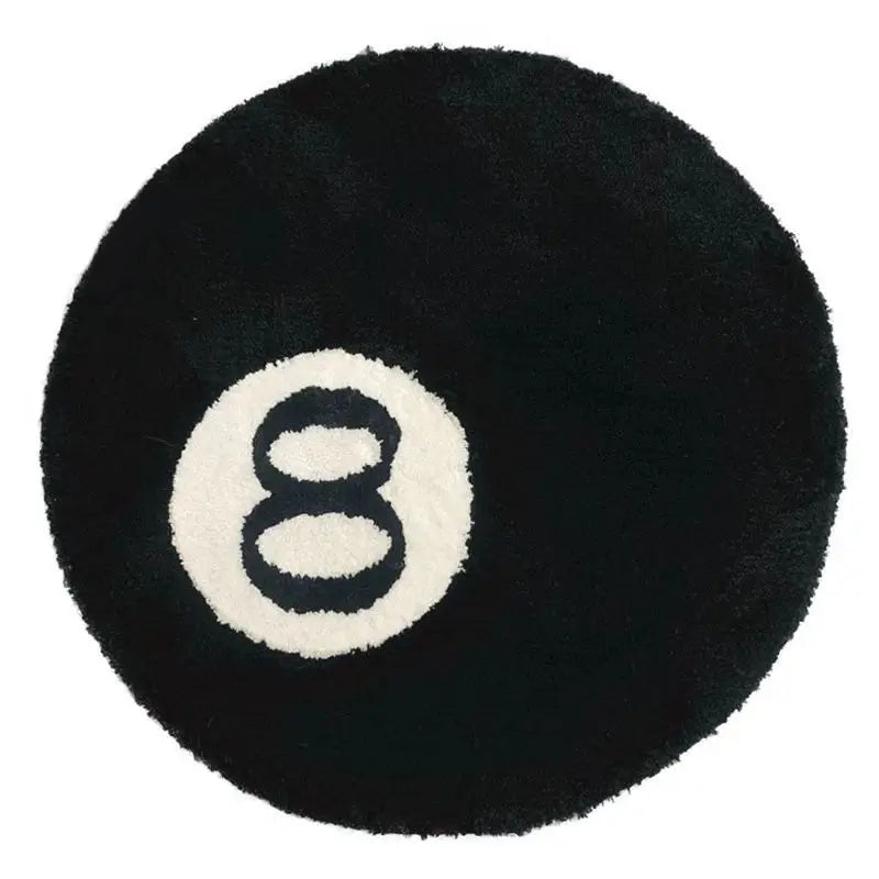 1 Pack Black Billiards 8 Ball round Flocked Floor Bedroom Anti-Slip Carpet Mat Living Plush Soft Bedroom Rug