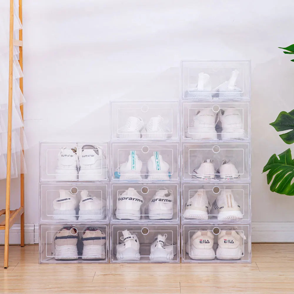 6Pcs/Set Transparent Plastic Shoes Case Thickened Drawer Case Plastic Shoe Boxes Stackable Box Shoe Organizer Shoebox